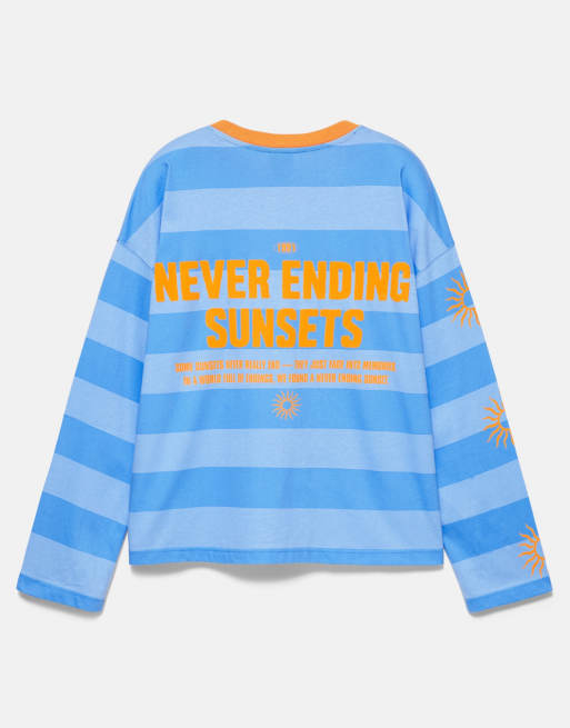 Pull&Bear Stwd striped boxy t-shirt in deep blue, 7 of 7