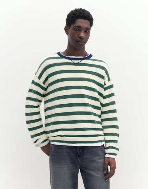 Pull&Bear Stwd striped jumper in green