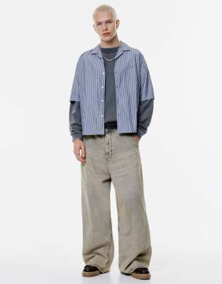 Pull & Bear Stwd Striped Shirt In Blue