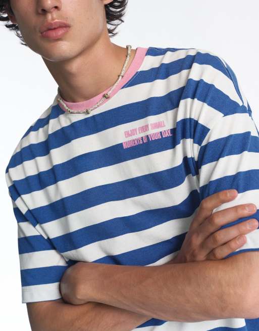 Pull&Bear Stwd striped t-shirt in navy, 3 of 7