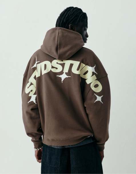Pull&Bear Stwd studio hoodie in brown - view 1