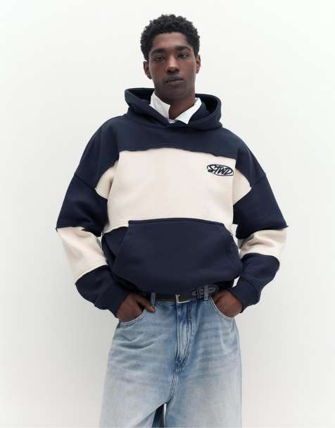 Pull&Bear - STWD Studio - Sweat à capuche avec empiècements - Bleu - view 1