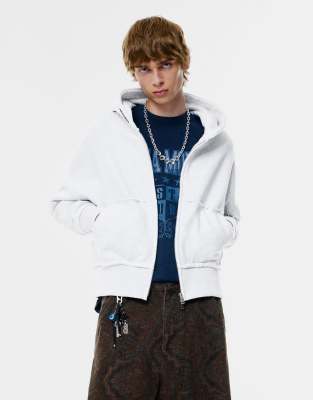 Pull & Bear - STWD Studio - Sweat à capuche zippé - Gris chiné