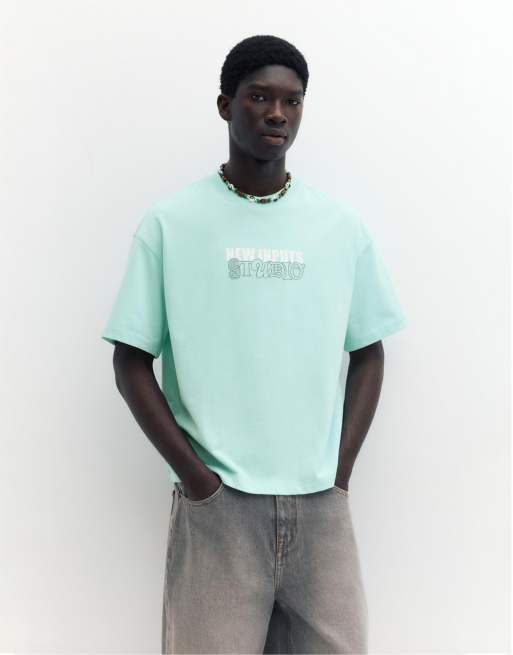 Pull&Bear Stwd studio t-shirt in turquoise, 2 of 4