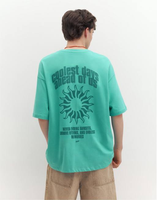 Pull&Bear Stwd sun graphic t-shirt in turquoise, 2 of 7