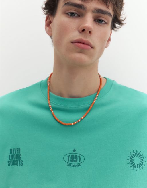 Pull&Bear Stwd sun graphic t-shirt in turquoise, 3 of 7