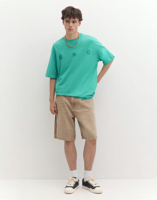 Pull&Bear Stwd sun graphic t-shirt in turquoise, 4 of 7