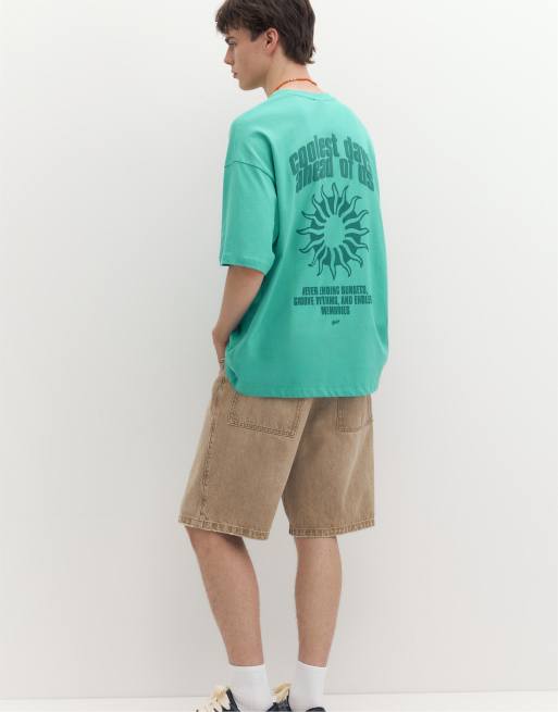 Pull&Bear Stwd sun graphic t-shirt in turquoise, 5 of 7