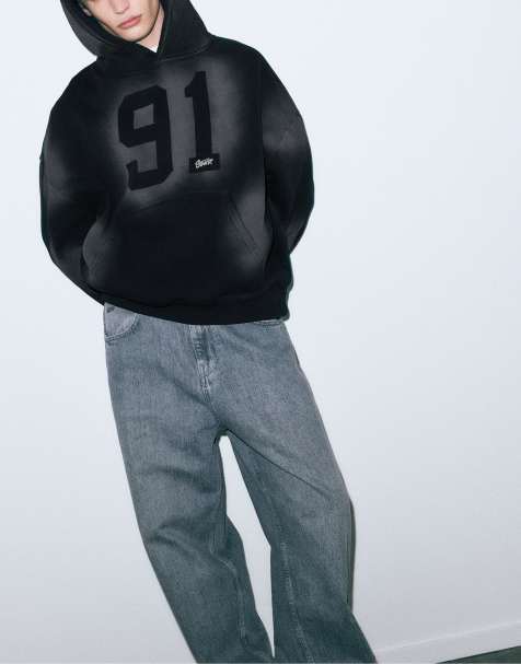 Pull&Bear – STWD – Svart huvtröja med 91-tryck - view 1