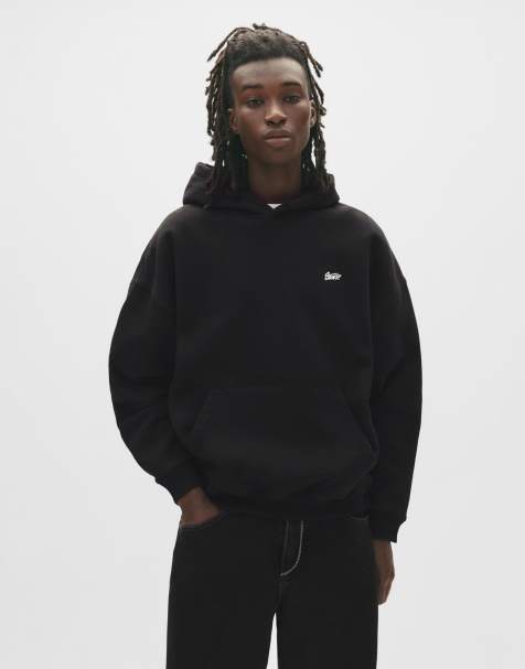 Pull&Bear – STWD – Svart huvtröja med broderad logga - view 1