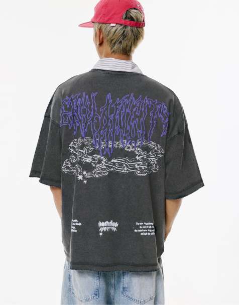 Pull&Bear – STWD – Svart t-shirt med kedjetryck - view 1