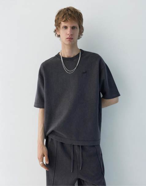 Pull&Bear – STWD – Svart t-shirt med tvättad finish - view 1