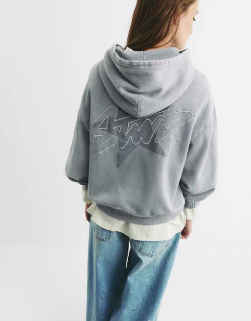 Sweat à Capuche Pull&Bear Femme Gris, Taille XS, 100% Coton - Très Bon état