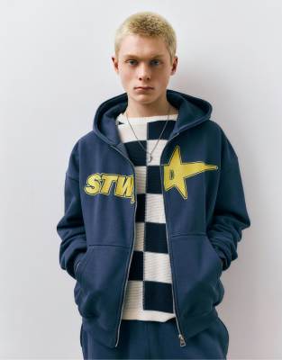 Pull & Bear - STWD - Sweat à capuche zippé - Bleu