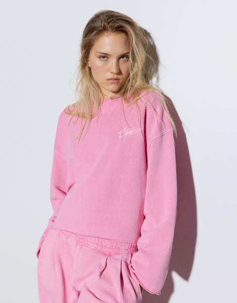 Pull&Bear Stwd sweat-shirt col rond rose - view 1
