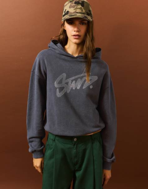 Pull&Bear Stwd sweatshirt med rhinsten og grafik i grå - view 1