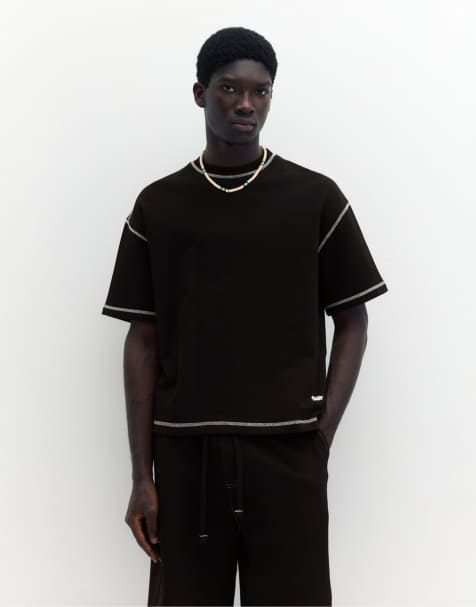 Pull&Bear - STWD - Sweatshirt met korte mouwen en siernaden in zwart - view 1
