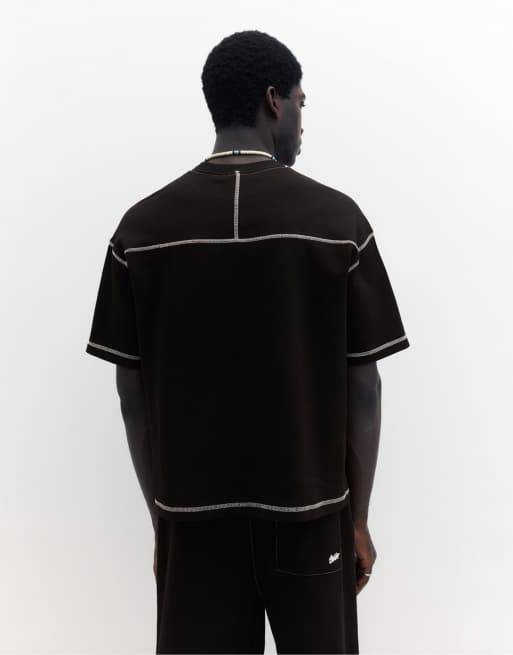 Pull&Bear - STWD - Sweatshirt met korte mouwen en siernaden in zwart, 4 van 4