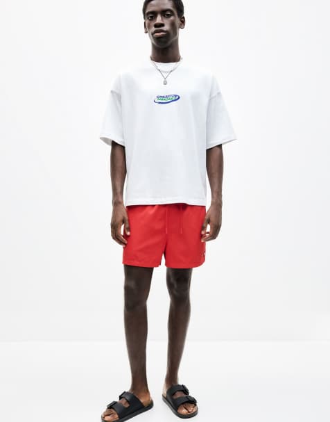 Pull&Bear Stwd swim shorts in red - view 1