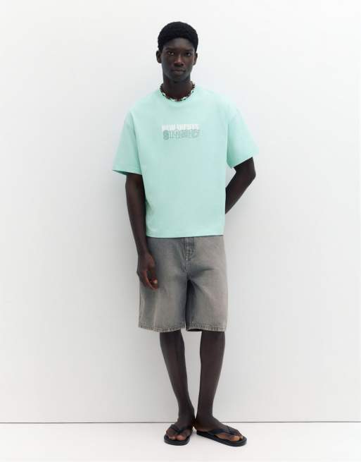 Pull&Bear - STWD - T-shirt à imprimé Studio - Turquoise, 3 de 4