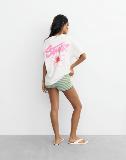 Pull&Bear - STWD - T-shirt avec fleur - Glacier, 2 de 4