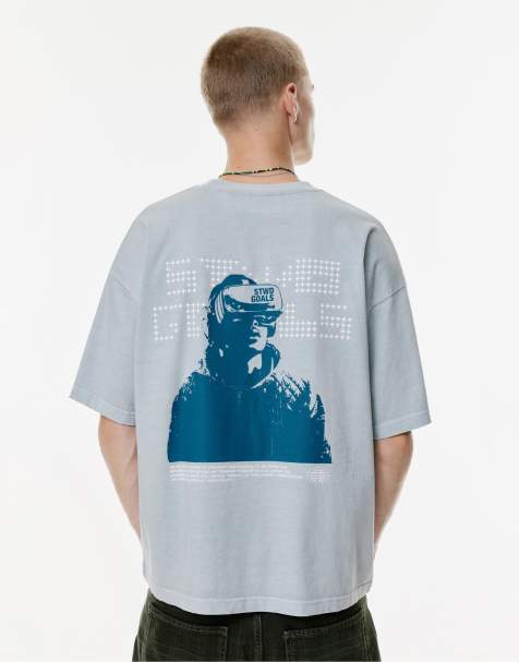 Pull&Bear - Stwd - T-shirt blu pallido con stampa sbiadita - view 1