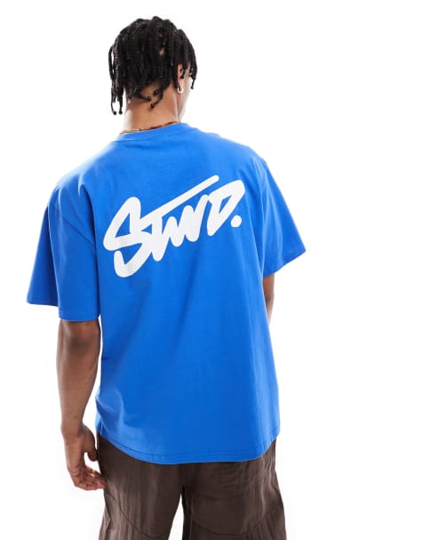 Pull&Bear - STWD - T-shirt color blu cobalto con grafica sul retro - view 1