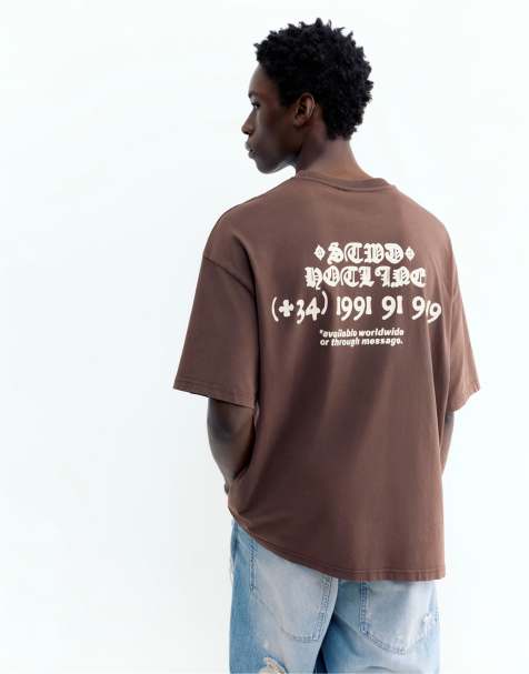 Pull&Bear – STWD – T-Shirt in Braun - view 1