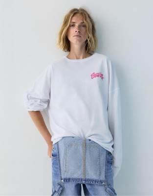 Pull & Bear - STWD - T-Shirt in Rosa mit Ziernähten