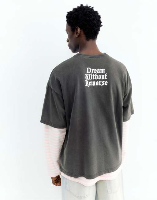 Pull&bear – STWD – T-Shirt in schwarzer Acid-Waschung, 2 von 4