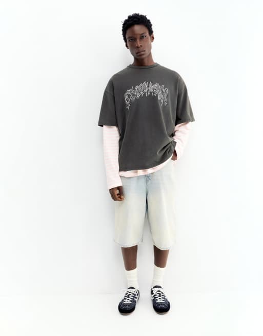 Pull&bear – STWD – T-Shirt in schwarzer Acid-Waschung, 3 von 4