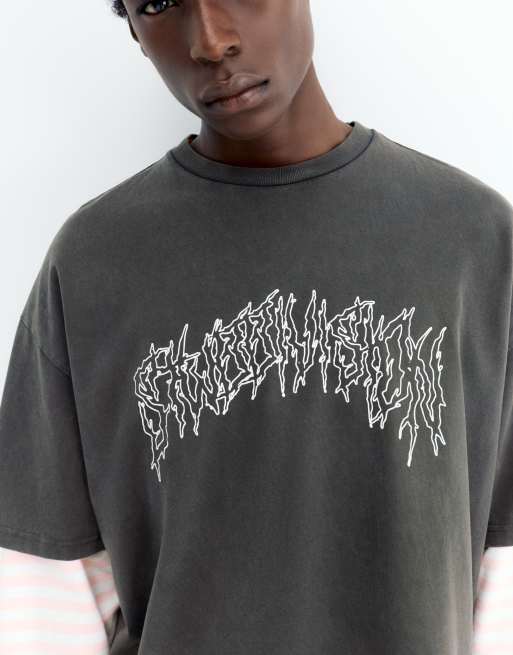 Pull&bear – STWD – T-Shirt in schwarzer Acid-Waschung, 4 von 4