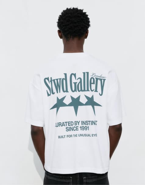 Pull&Bear – STWD – T-Shirt in Weiß mit Gallery-Print - view 1