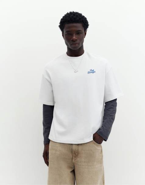 Pull&Bear – STWD – T-Shirt in Wollweiß mit Pfirsich-Grafik - view 1