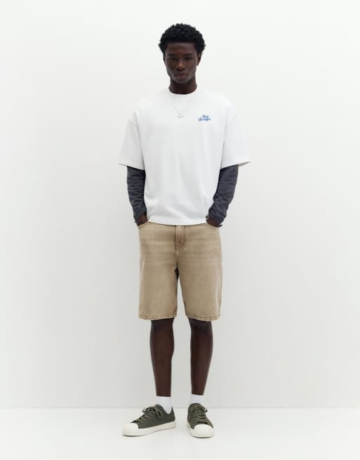 Pull&Bear – STWD – T-Shirt in Wollweiß mit Pfirsich-Grafik, 4 von 4