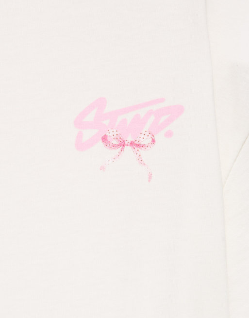 Pull&Bear Stwd T-shirt med båndgrafik i hvid, 7 af 7