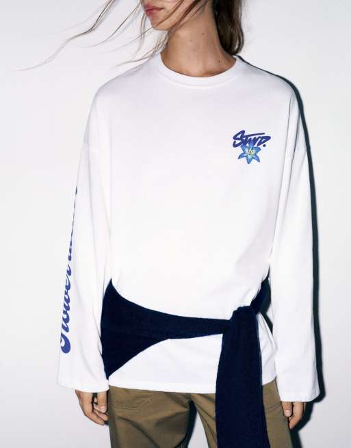 Pull&Bear Stwd T-shirt med blomstergrafik i hvid, 4 af 7