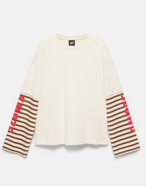 Pull&Bear Stwd T-shirt med dobbelte ærmer i råhvid, 4 af 6