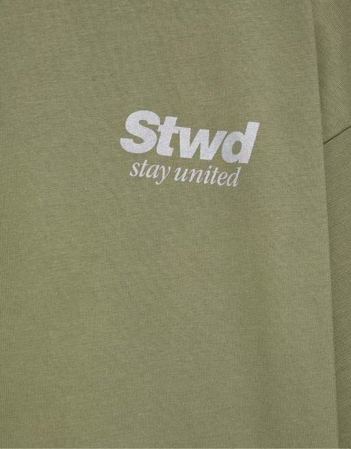 Pull&Bear Stwd t-shirt med foil-tryck i khaki, 6 av 7
