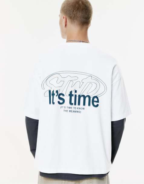 Pull&Bear - STWD - T-shirt met borduursel in gebroken wit - view 1