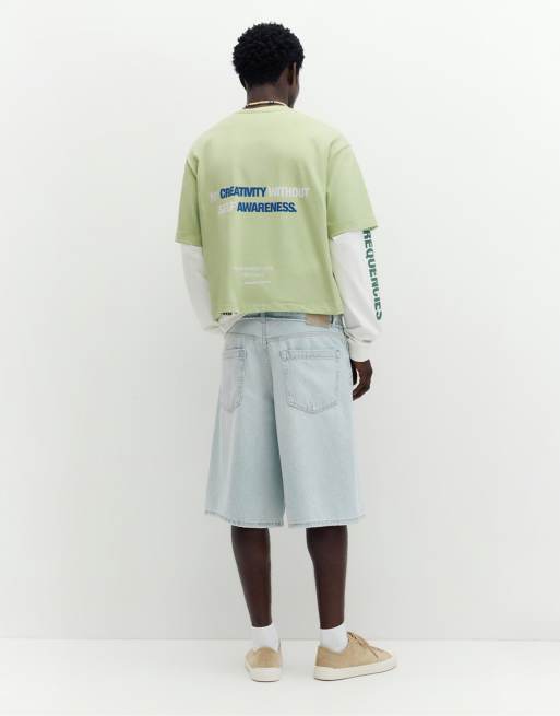 Pull&Bear - STWD - T-shirt met grafische print in limoengroen, 2 van 4