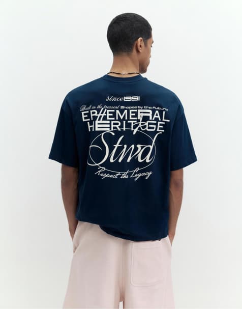 Pull&Bear - STWD - T-shirt met grafische print in marineblauw - view 1