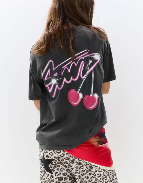 Pull&Bear - STWD - T-shirt met kersenprint in grijs - view 1