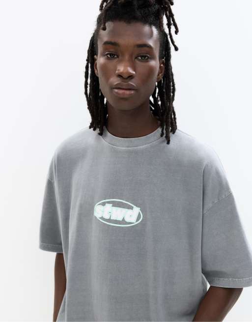 Pull&Bear - STWD - T-shirt met korte mouwen en wassing in antracietgrijs