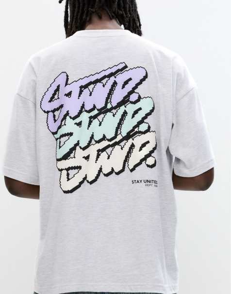 Pull&Bear - STWD - T-shirt met korte mouwen in licht gemêleerd - view 1