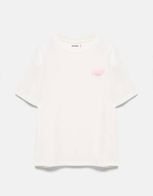 Pull&Bear Stwd T-shirt met lintprint in wit, 6 van 7