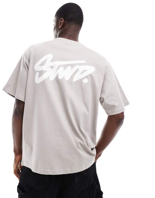 Pull&Bear - STWD - T-shirt met print op de achterkant in grijs