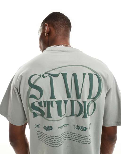 Pull&Bear - STWD - T-shirt met print op de achterkant in groen