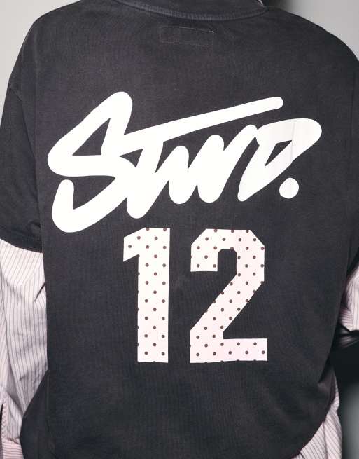 Pull&Bear Stwd T-Shirt mit Nummern-Print in verwaschenem Schwarz, 2 von 7