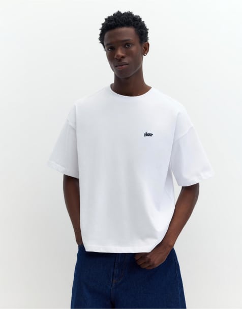 Pull&Bear - STWD - T-shirt oversize coupe carrée à logo - Blanc - view 1